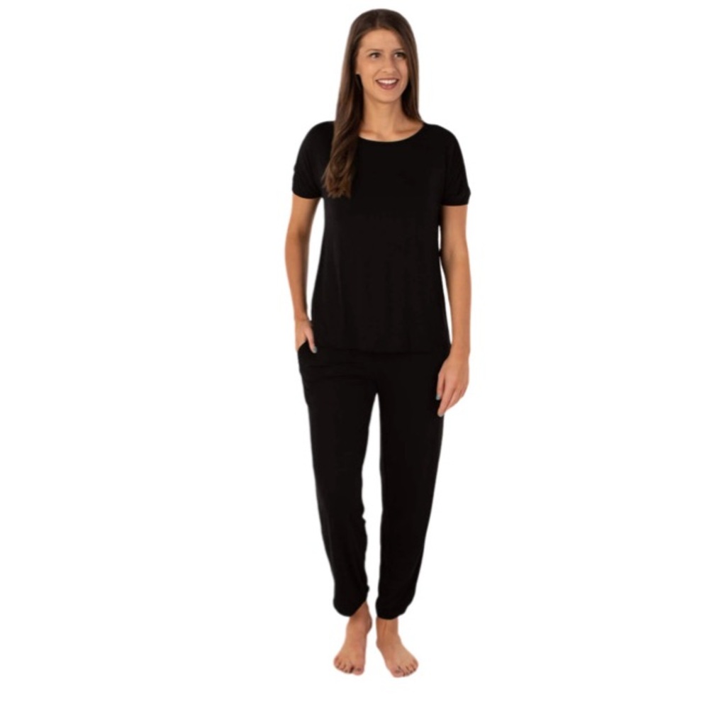 JuJu Jams Ethan Pant Black Pajama Lounge Pants Pockets Size L 27” Inseam